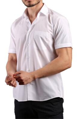 Beyaz Kısa Kol Rahat Kesim Cepli Regular Fit Erkek Gömlek - 500-1 - 2