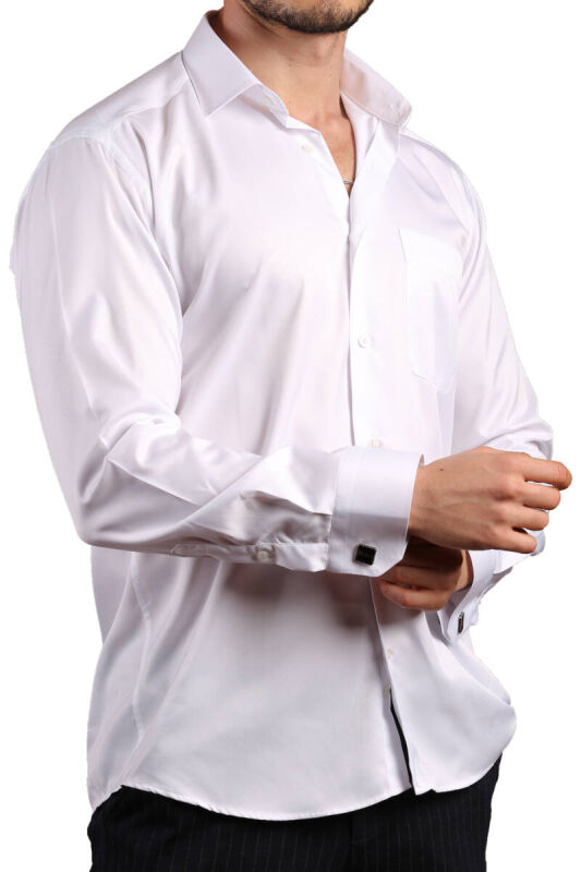 Beyaz Rahat Kesim Micro Kumaş Kol Düğmeli Regular Fit Erkek Gömlek - 190-1 - 1