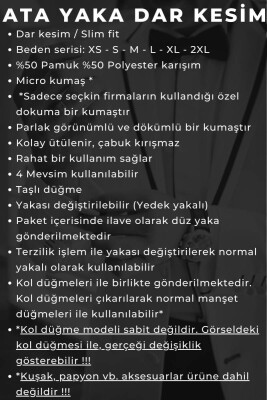 Beyaz Lacivert Tek Bieli Damatlık Ata Yaka Kol Düğmeli Slim Fit Smokin Gömlek - 028 - 5