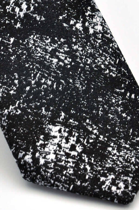 Beyaz Motif Desenli Siyah Dokuma Kumaş Mendilli Slim Fit Kravat / SDK-220715 - 3