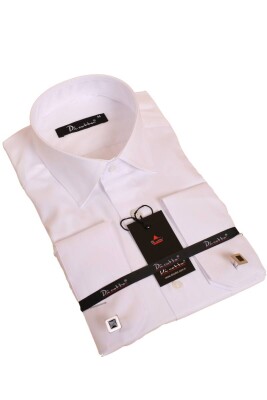 Beyaz Rahat Kesim Micro Kumaş Kol Düğmeli Regular Fit Erkek Gömlek - 190-1 
