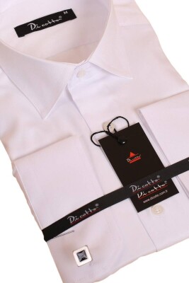 Beyaz Rahat Kesim Micro Kumaş Kol Düğmeli Regular Fit Erkek Gömlek - 190-1 - 2