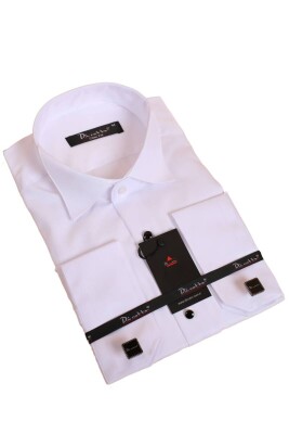 Beyaz Siyah Taş Düğmeli Damatlık Ata Yaka Kol Düğmeli Slim Fit Smokin Gömlek - 006 - 1