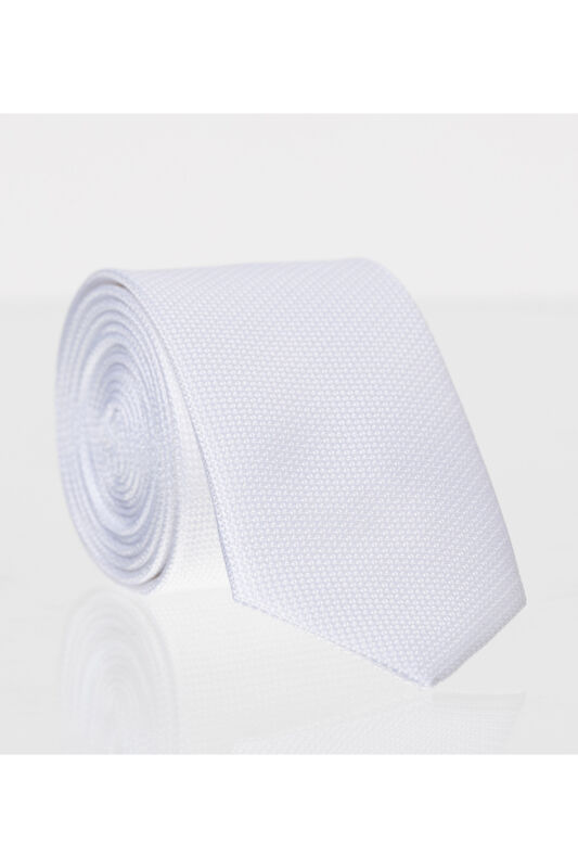 Beyaz Slim Fit Düz Renk Dokuma Kravat / DDK-49 - 1