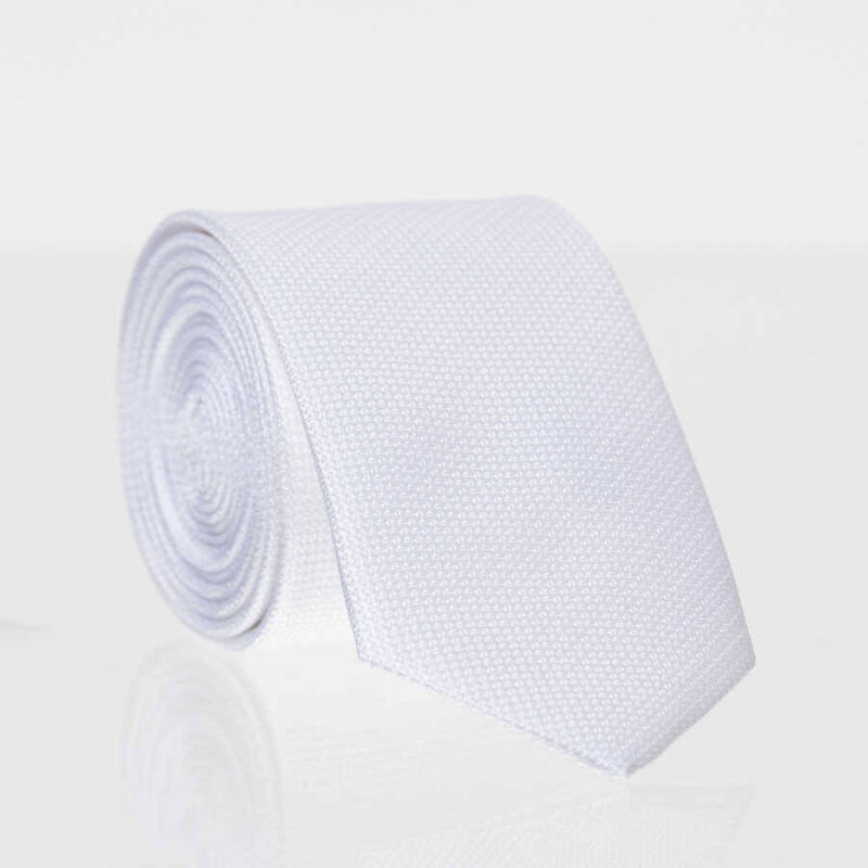Beyaz Slim Fit Düz Renk Dokuma Kravat / DDK-49 - 1