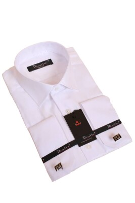 Beyaz Yakma Desenli Dar Kesim Micro Kumaş Kol Düğmeli Slim Fit Erkek Gömlek - 222-1 
