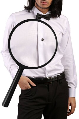 Beyaz Yakma Desenli Siyah Taş Düğmeli Damatlık Ata Yaka Kol Düğmeli Slim Fit Smokin Gömlek - 021 - 3