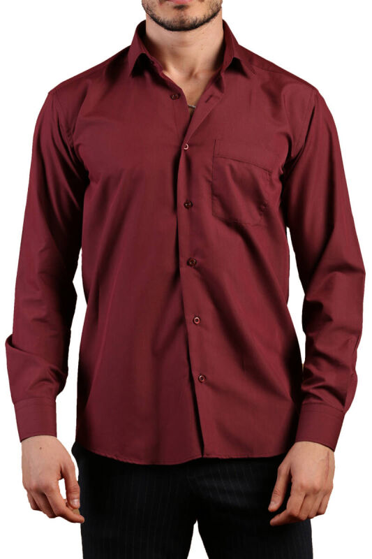 Bordo Rahat Kesim Cepli Uzun Kol Regular Fit Erkek Gömlek - 150-13 - 1