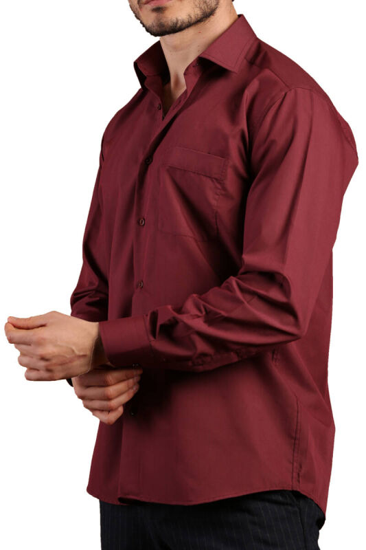 Bordo Rahat Kesim Cepli Uzun Kol Regular Fit Erkek Gömlek - 150-13 - 2