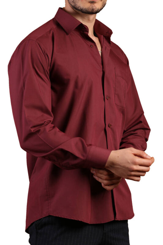 Bordo Rahat Kesim Cepli Uzun Kol Regular Fit Erkek Gömlek - 150-13 - 3