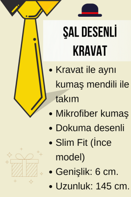 Bordo Şal Desenli Dokuma Kumaş Mendilli Slim Fit Kravat / SDK-230203 - 4