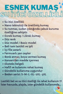 Camel Likralı Esnek Kumaş Su İtici Özellikli Düz Renk Erkek Plaj Deniz Şort Mayo - 2201-Camel - 3