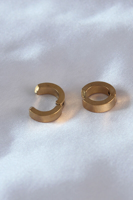 316L Çelik Gold Renk Sıkıştırmalı Erkek Küpe - 2