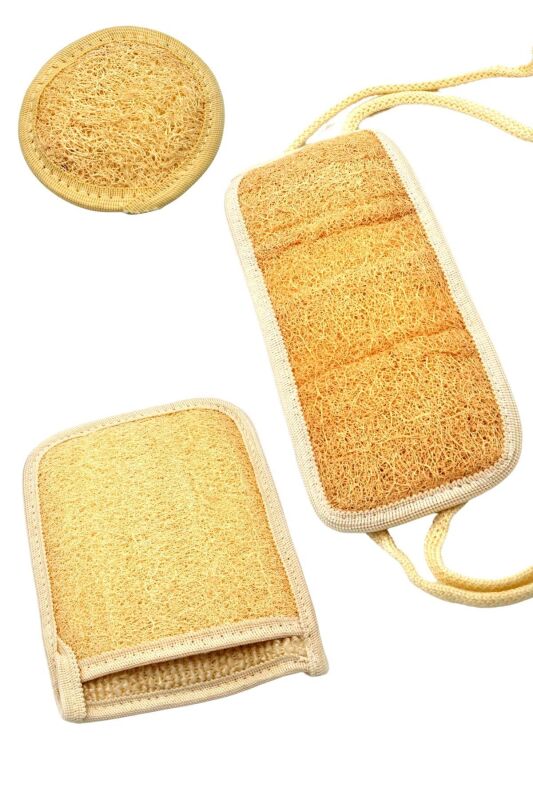 Doğal Kabak Lifi 3'lü Banyo Hamam Kese Seti (Yüz + Vücud + Sırt) - 1