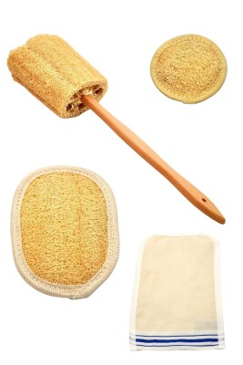 Doğal Kabak Lifi 4'lü Banyo Hamam Kese Seti (Yüz + Vücud + Sırt) - 1