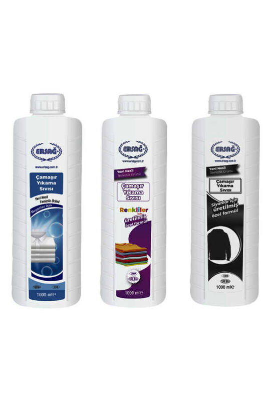 Ersağ Çamaşır Yıkama Sıvısı (Beyazlar + Siyahlar + Renkliler İçin 3'lü Set) 1000 Ml. - 1
