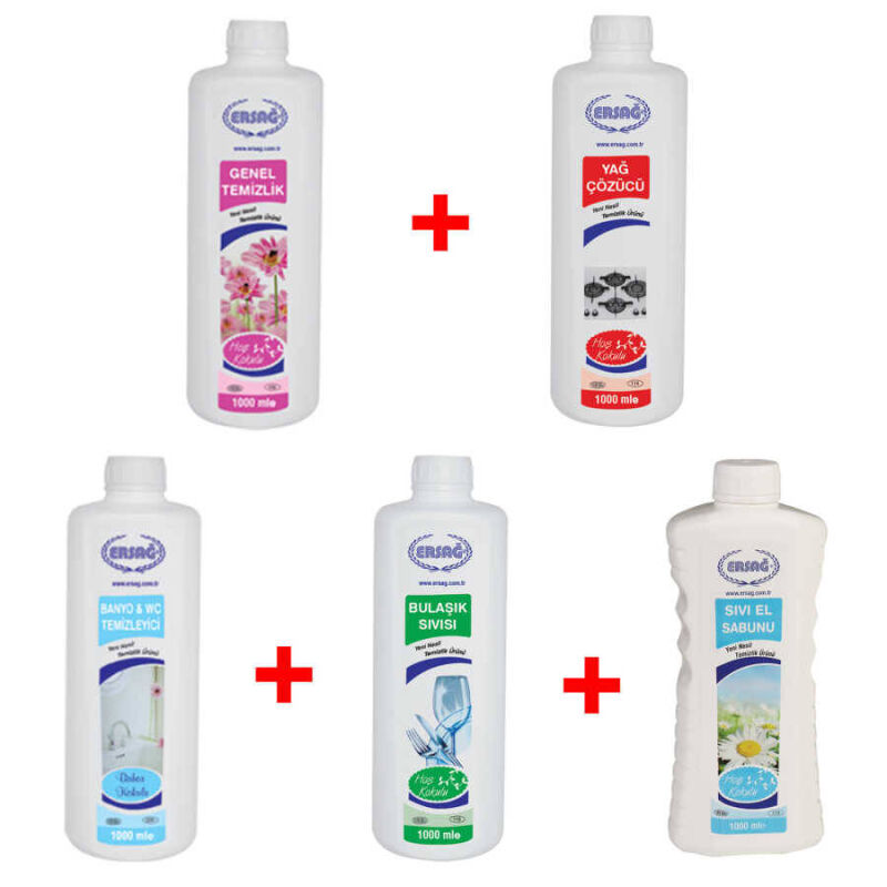 Ersağ Genel Temizlik + Banyo WC Temizleyici + Bulaşık Sıvısı + Sıvı Sabun + Yağ Çözücü - 1