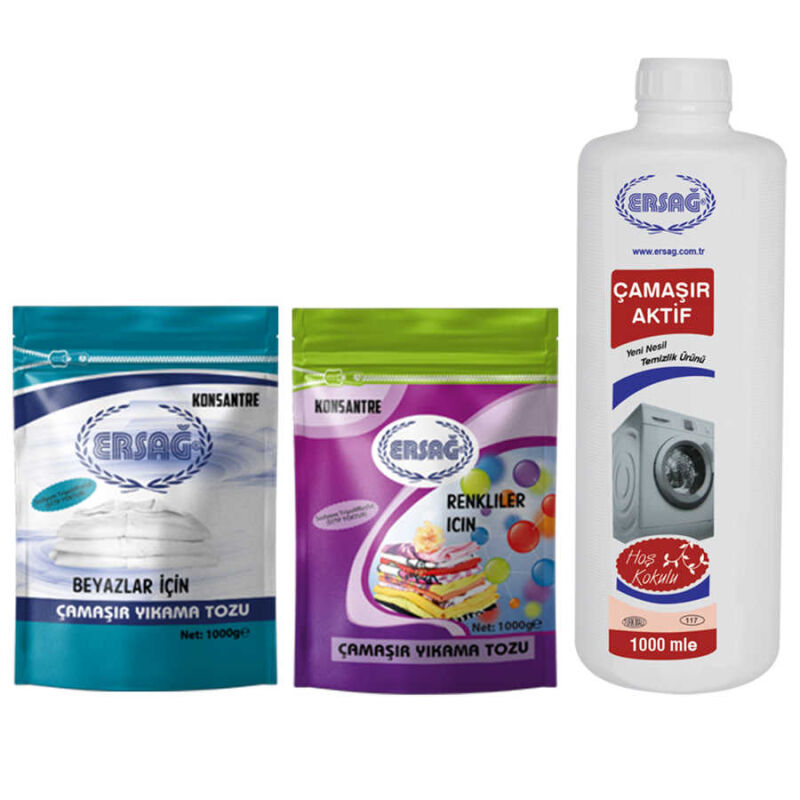 Ersağ Renkli + Beyaz Çamaşır Yıkama Tozu 1000 G + Çamaşır Aktif 1000 Ml. Ersağ Temizlik Paketi - 1