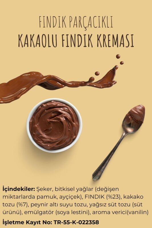 Fındık Parçacıklı Kakaolu Fındık Kreması (%23 Fındık) 800 G Sürülebilir Çikolata Palm Yağı İçermez - 3