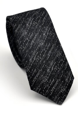 Füme Gri Kırcıl Desenli Siyah Dokuma Kumaş Mendilli Slim Fit Kravat // SDK230918 - 1
