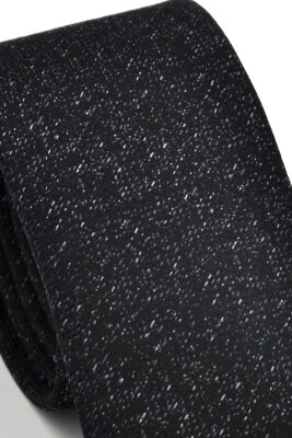 Füme Kırcıl Desenli Siyah Dokuma Kumaş Mendilli Slim Fit Kravat // SDK230916 - 3