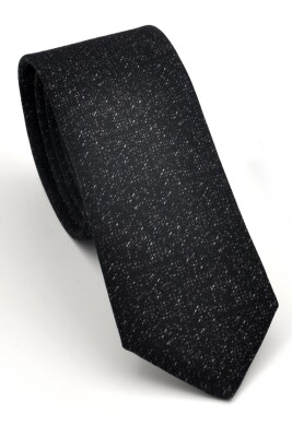Füme Kırcıl Desenli Siyah Dokuma Kumaş Mendilli Slim Fit Kravat // SDK230916 - 1