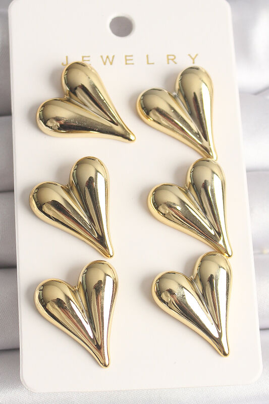 Gold Renk 3'Lü Kalp Model CCB Plastik Kadın Küpe Seti - EBJ250118W30672 - 1