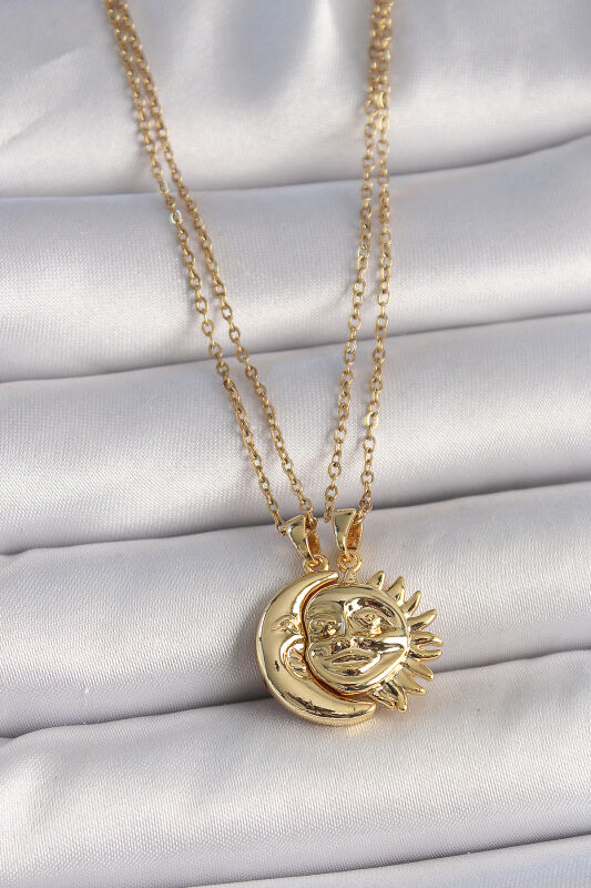 Gold Renk Ay Güneş Model Arkadaşlık Kadın Kolye - EBJ250501W33565 - 1
