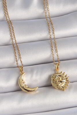 Gold Renk Ay Güneş Model Arkadaşlık Kadın Kolye - EBJ250501W33565 - 2