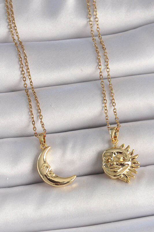 Gold Renk Ay Güneş Model Arkadaşlık Kadın Kolye - EBJ250501W33565 - 2