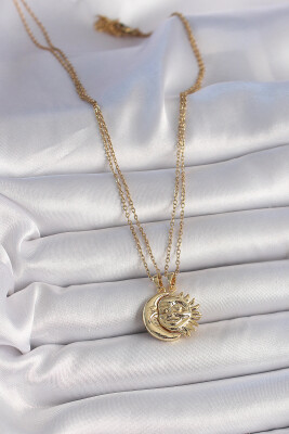 Gold Renk Ay Güneş Model Arkadaşlık Kadın Kolye - EBJ250501W33565 - 3