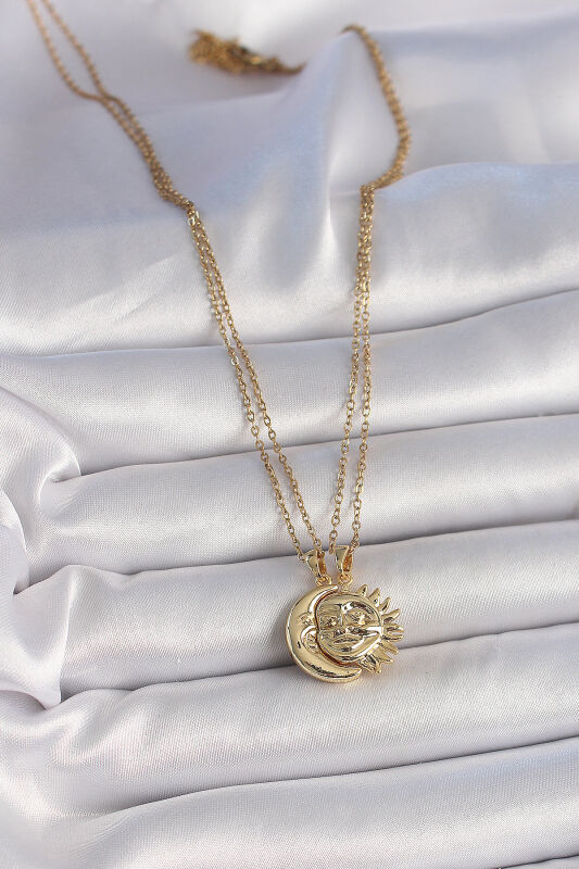 Gold Renk Ay Güneş Model Arkadaşlık Kadın Kolye - EBJ250501W33565 - 3