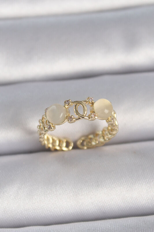 Gold Renk Ayarlanabilir Zirkon Taşlı Beyaz Mineli Birleşik Halka Model Kadın Yüzük - EBJ261410W29261 - 1