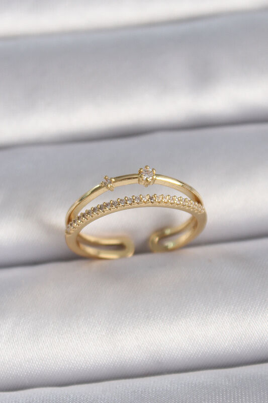 Gold Renk Ayarlanabilir Zirkon Taşlı Kadın Yüzük - EBJ261410W29267 - 1