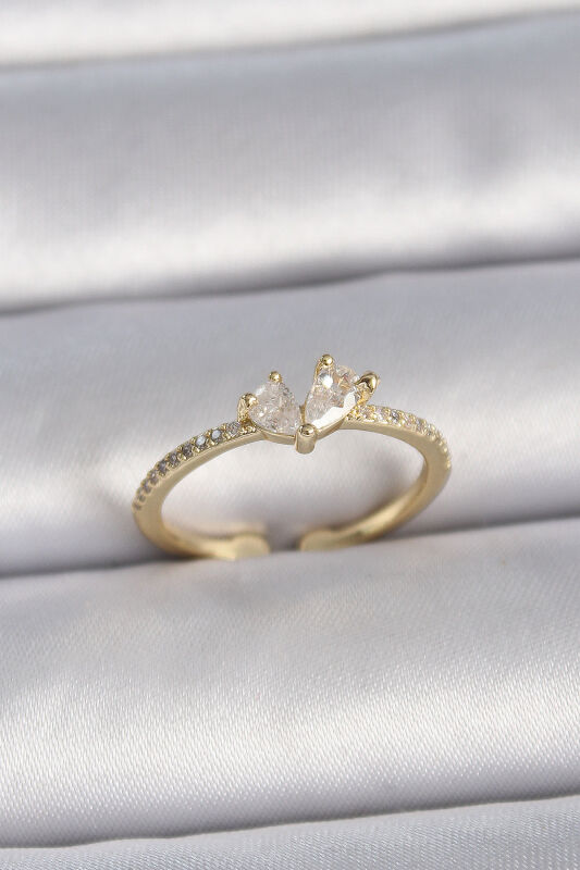 Gold Renk Ayarlanabilir Zirkon Taşlı Kalp Model Kadın Yüzük - EBJ261410W29265 - 1