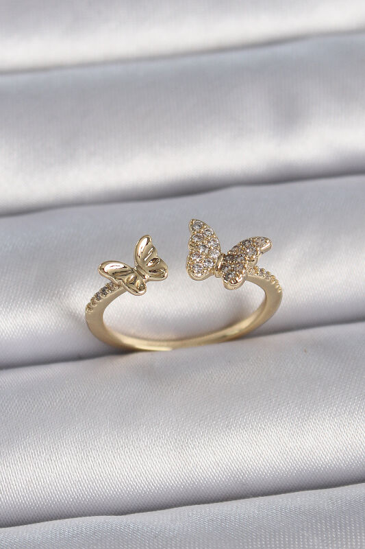Gold Renk Ayarlanabilir Zirkon Taşlı Kelebek Model Kadın Yüzük - EBJ261410W29233 - 1