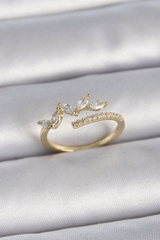 Gold Renk Ayarlanabilir Zirkon Taşlı Yaprak Model Kadın Yüzük - EBJ261410W29237 - 1