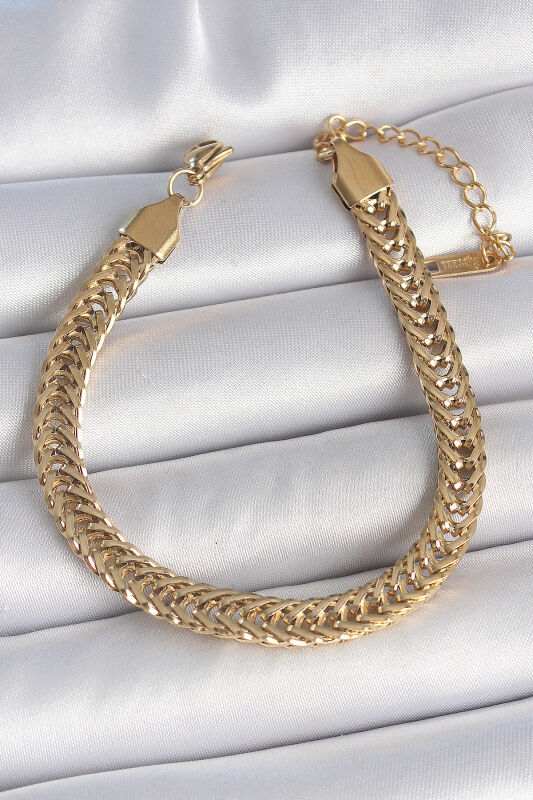 Gold Renk Balık Sırtı Zincir Model Kadın Bileklik - EBJ250501W33555 - 1