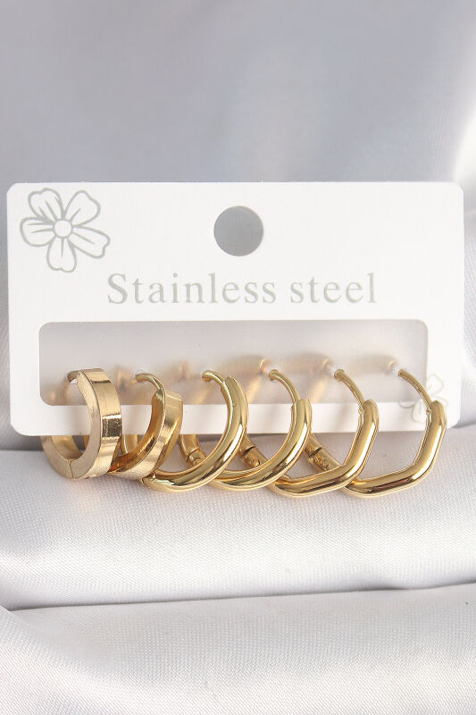 Gold Renk Geometrik Halka Model Kadın Küpe Seti - EBJ250412W32645 - 1