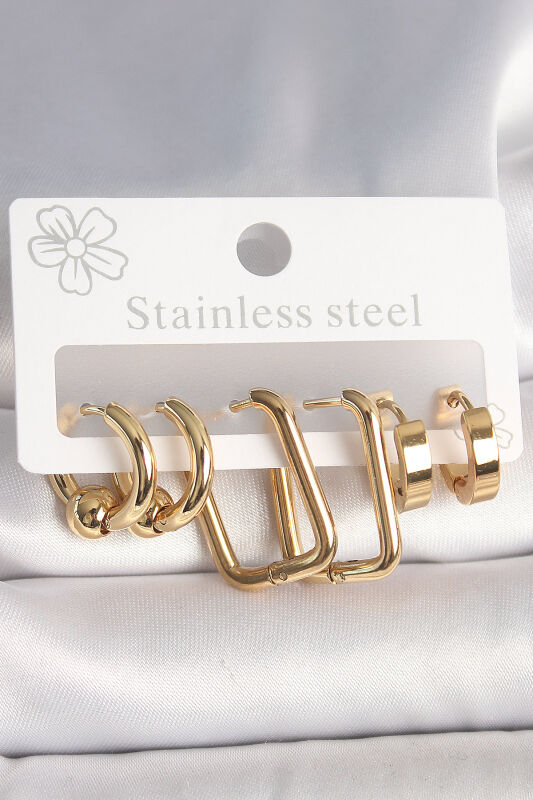 Gold Renk Halka Kare Model Kadın Küpe Seti - EBJ250412W32639 - 1