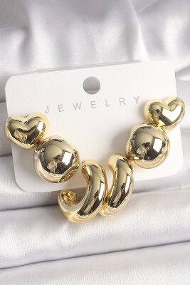 Gold Renk İşlemeli Daire Halka Model CCB Kadın Küpe Seti - EBJ250118W30663 - 2