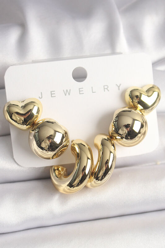 Gold Renk İşlemeli Daire Halka Model CCB Kadın Küpe Seti - EBJ250118W30663 - 2