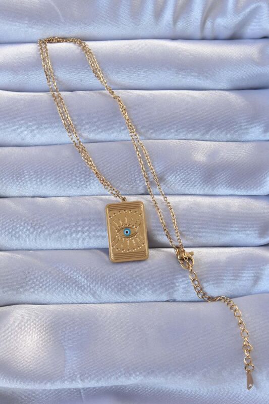 Gold Renk İşlemeli Nazarlı Göz Model Vintage Kolye - EBJ240928W28317 - 2
