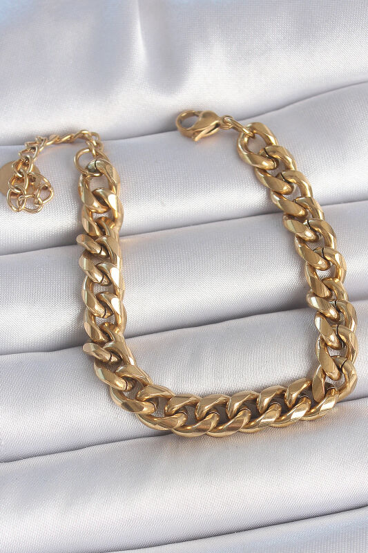 Gold Renk Kalın Zincir Model Kadın Bileklik - EBJ250501W33556 - 1
