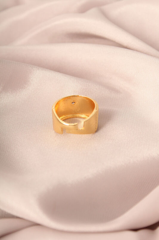 Gold Renk Metal Zirkon Taşlı Kalp Model Ayarlanabilir Kadın Yüzük - EBJ250501W33226 - 2