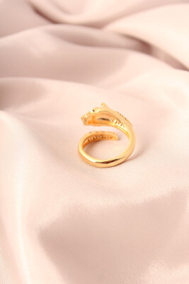 Gold Renk Metal Zirkon Taşlı Kaplan Model Ayarlanabilir Kadın Yüzük - EBJ250501W33223 - 2