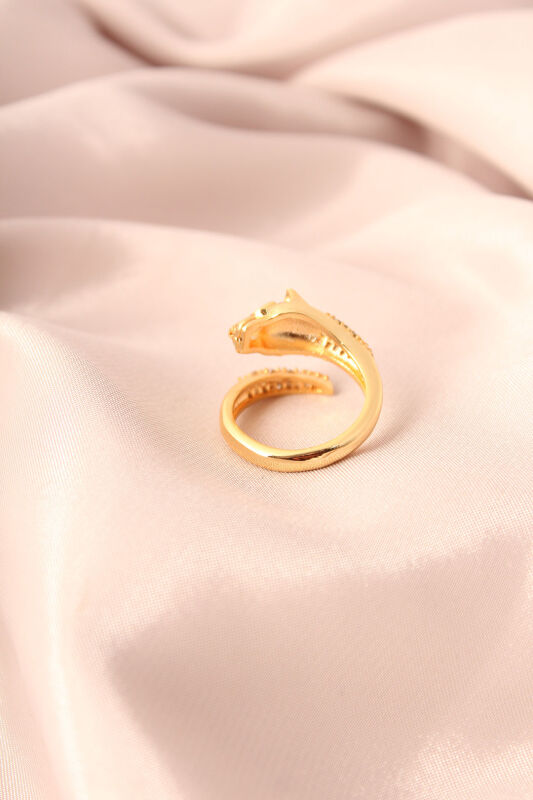 Gold Renk Metal Zirkon Taşlı Kaplan Model Ayarlanabilir Kadın Yüzük - EBJ250501W33223 - 2
