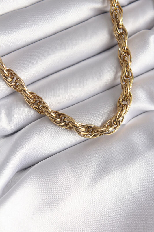 Gold Renk Örme Burgu Zincir Model Kadın Kolye - EBJ250301W31608 - 1