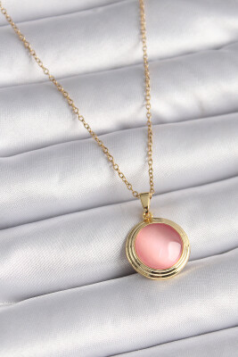 Gold Renk Pembe Sedefli Daire Model Kadın Kolye - EBJ241109W28954 - 1