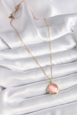 Gold Renk Pembe Sedefli Daire Model Kadın Kolye - EBJ241109W28954 - 2